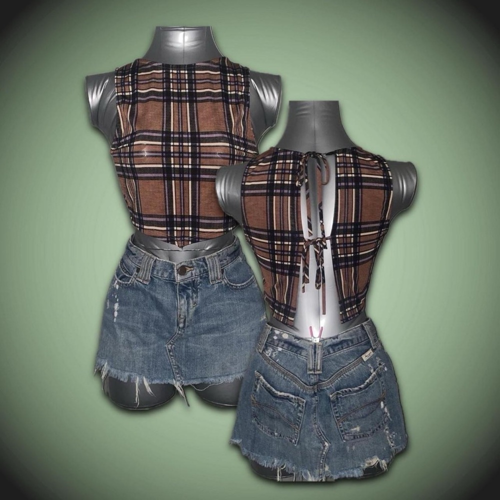 Plaid Brown Sleeveless Top
